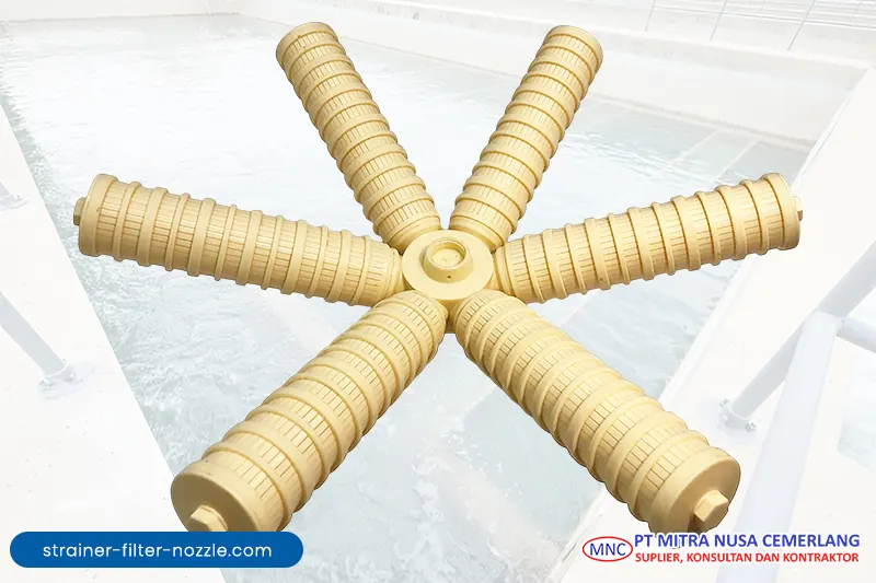 Filter Nozzle Lateral yang sering digunakan dalam sistem filtrasi dengan aliran lateral
